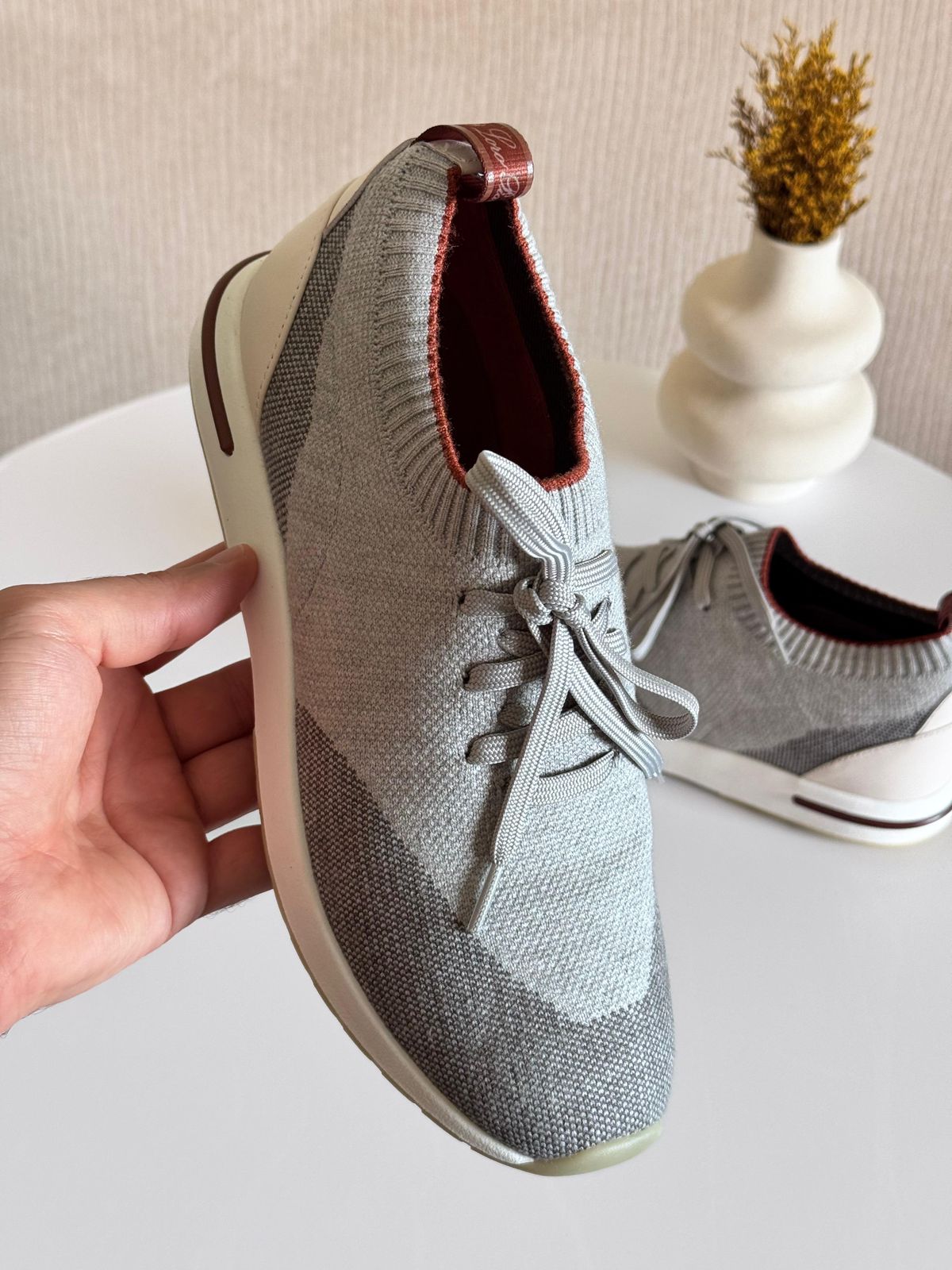Loro Piana Grey Knit Fabric 360 LP Flexy Walk Low Top Sneakers