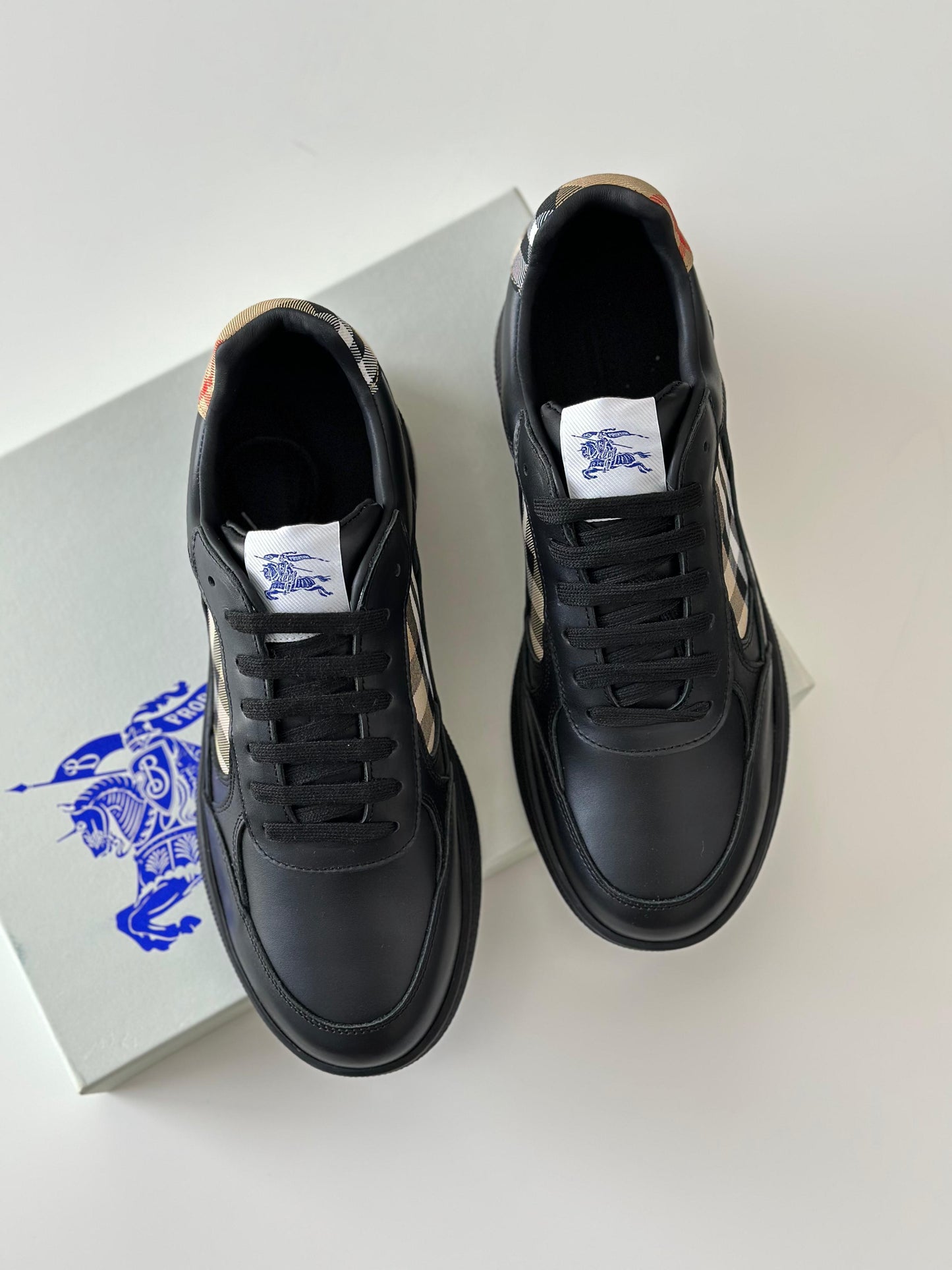Burberry Check Leather Men's Sneakers – Black