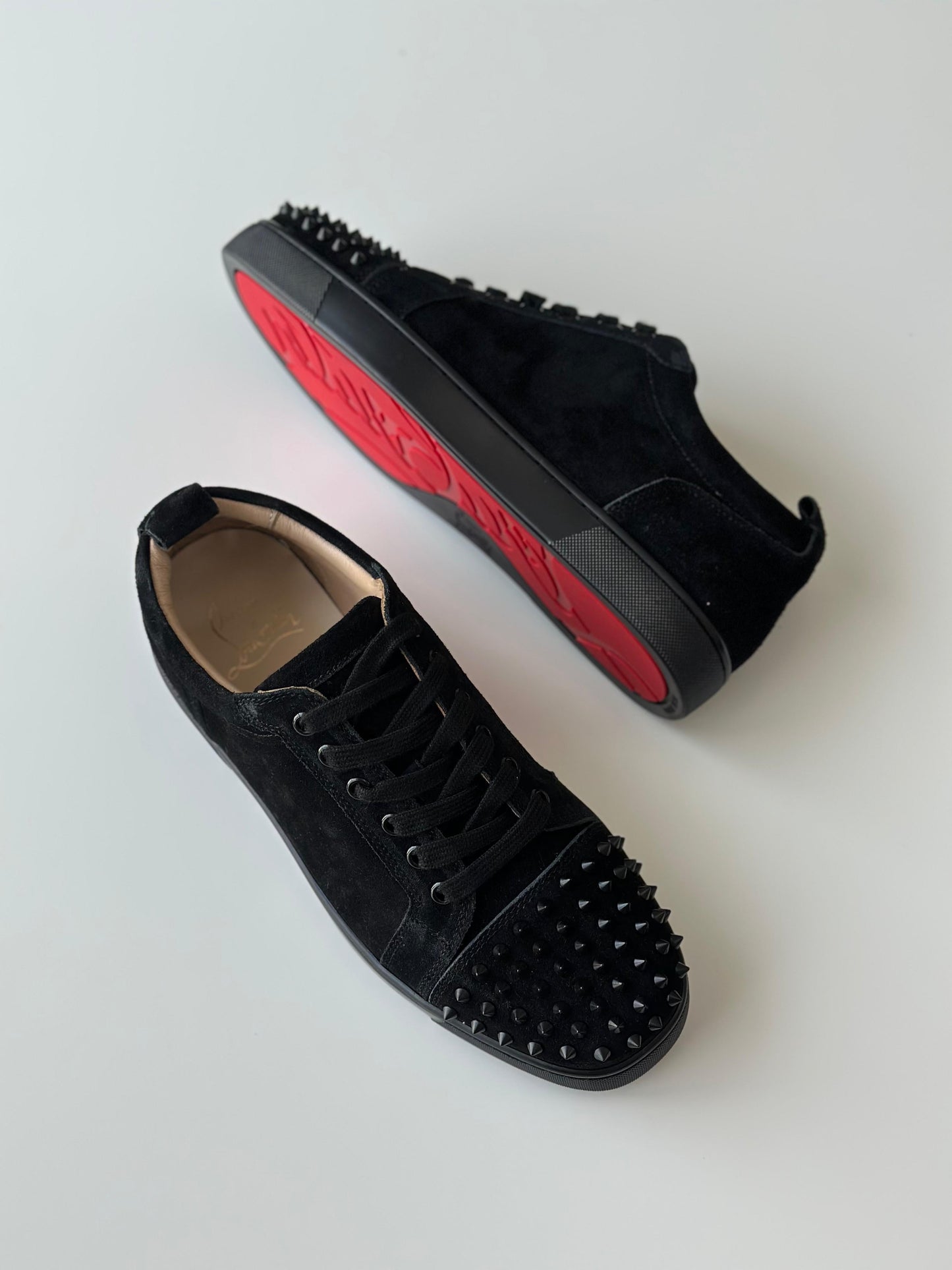 Christian Louboutin Vieira 2 Sneakers – Black Veau Velours with Glossy Spike Embellishments