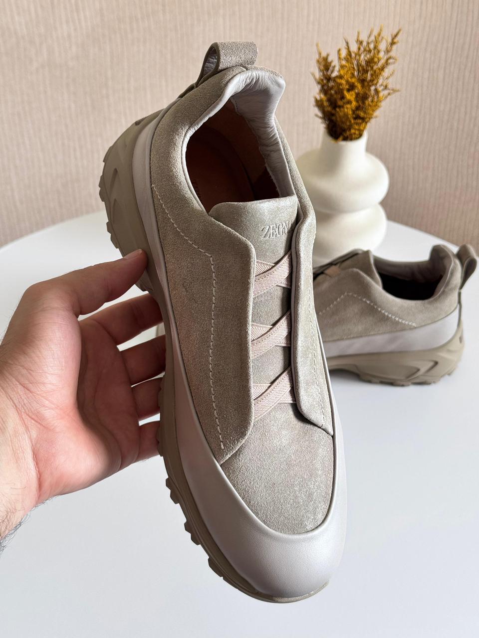 Light Taupe Leather and Suede Triple Stitch™ Monte Sneakers FW25 32127595 | Zegna