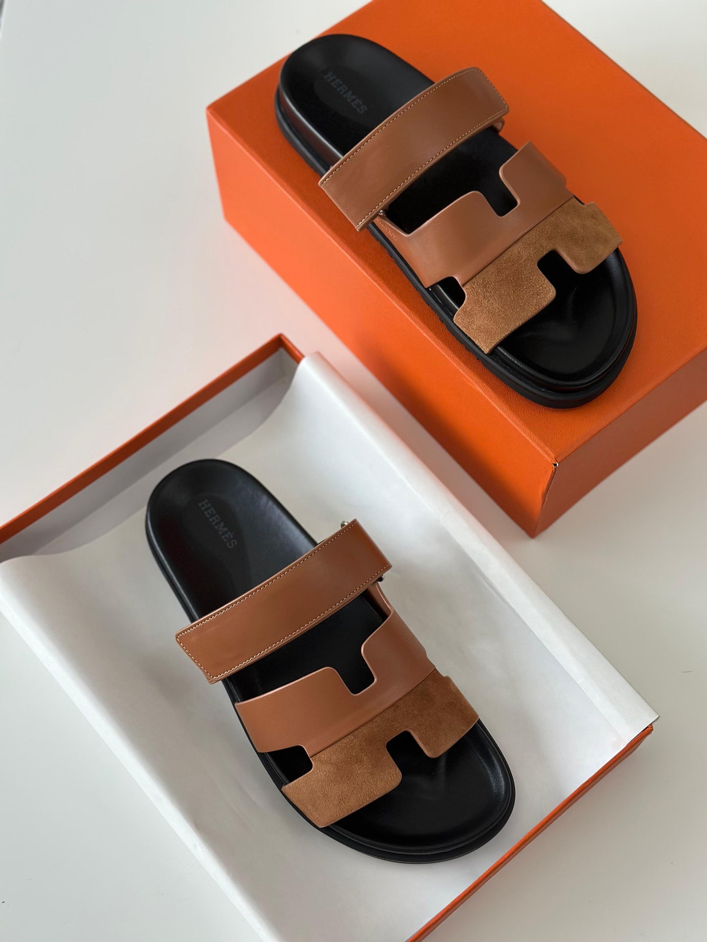 Hermès Chypre Sandal in Brown Suede Goatskin – Slip-On with Adjustable H-Strap