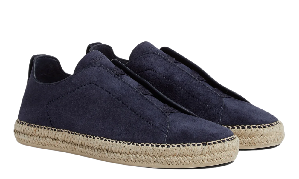 Zegna Suede Triple Stitch Espadrilles "Dark Blue"