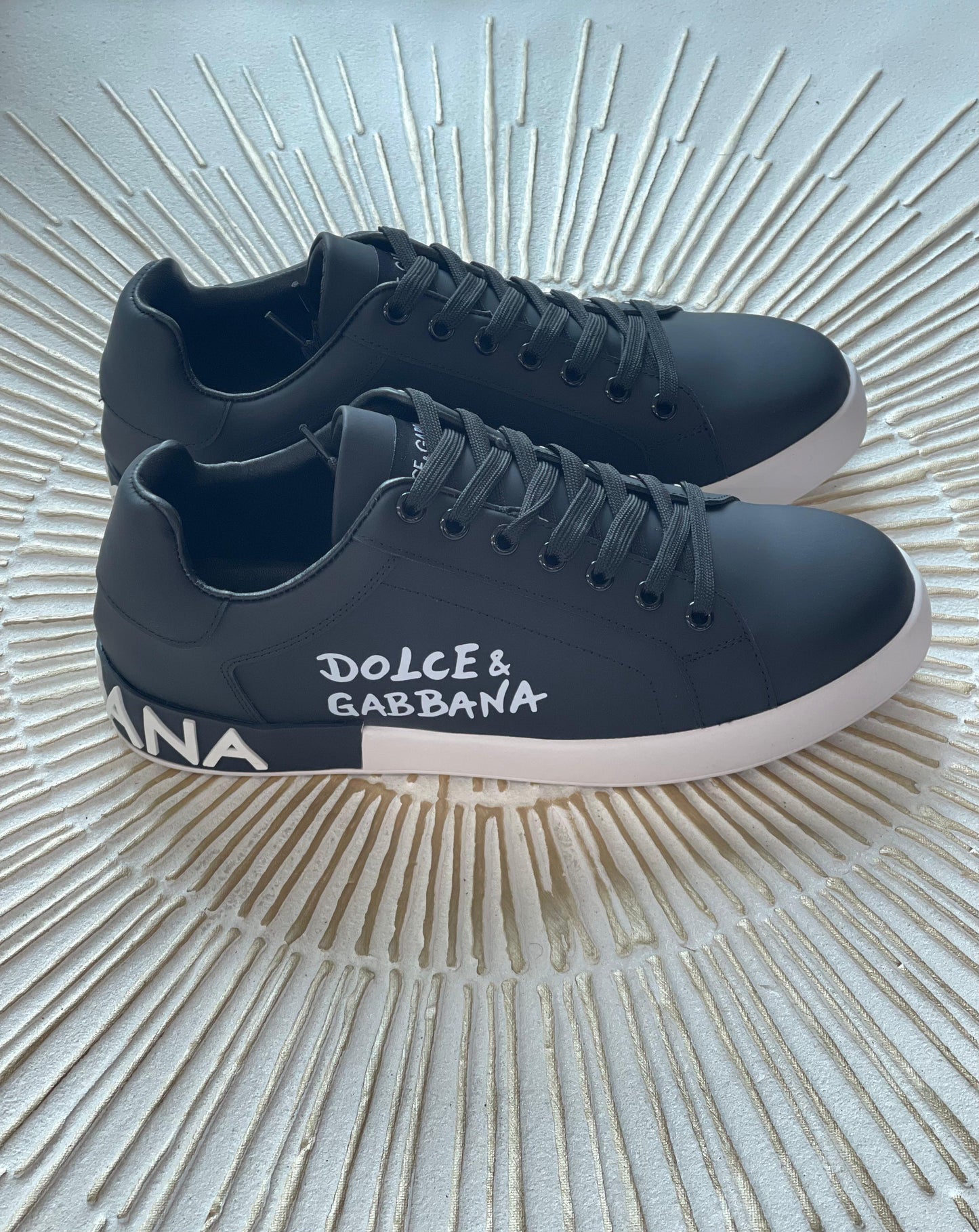Dolce & Gabbana Portofino Leather Trainers – Black Calfskin (EU 42.5, Model: 42392013)