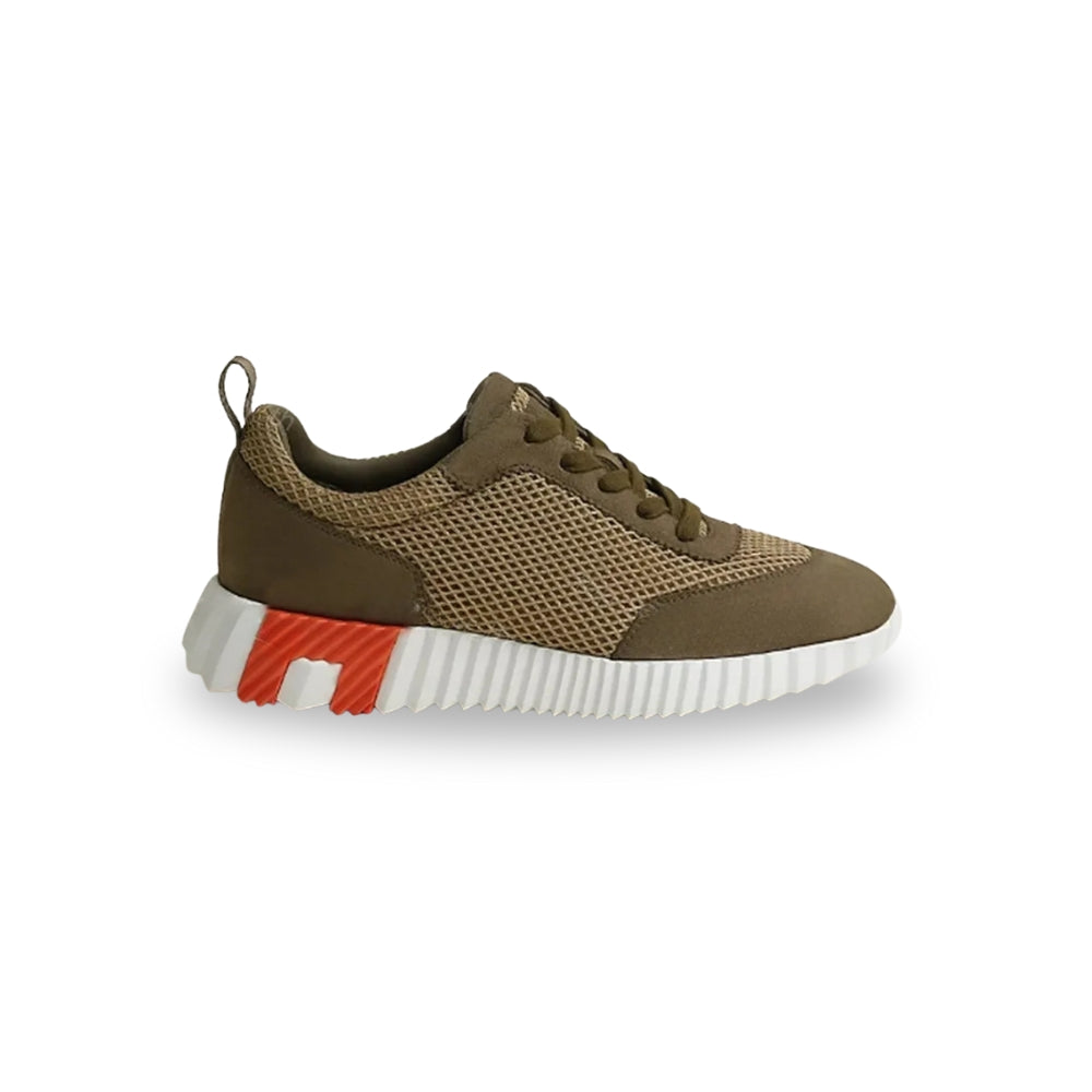 Hermès Bouncing Sneaker – Brown Mesh & Suede with Orange “H en biais” (Men’s)