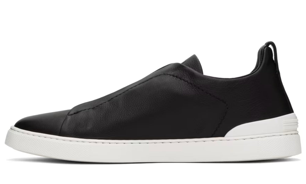 ZEGNA Black Leather Triple Stitch Sneakers