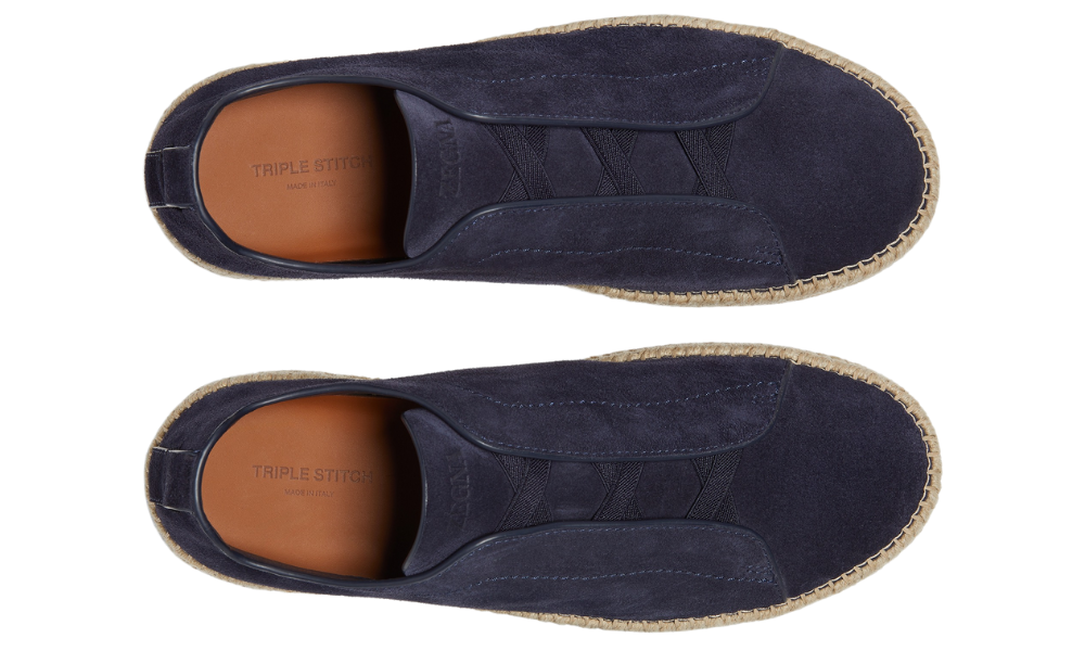 Zegna Suede Triple Stitch Espadrilles "Dark Blue"