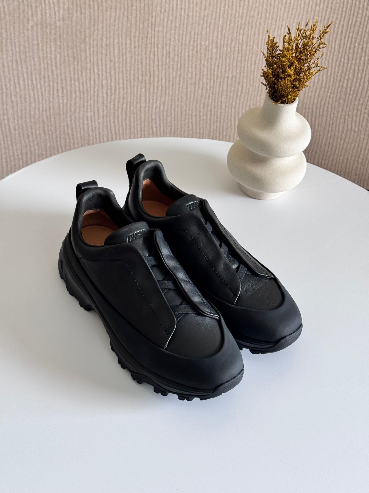 Zegna Triple Stitch™ Monte Sneakers – Black Calf Leather Slip-On with Vibram® Sole