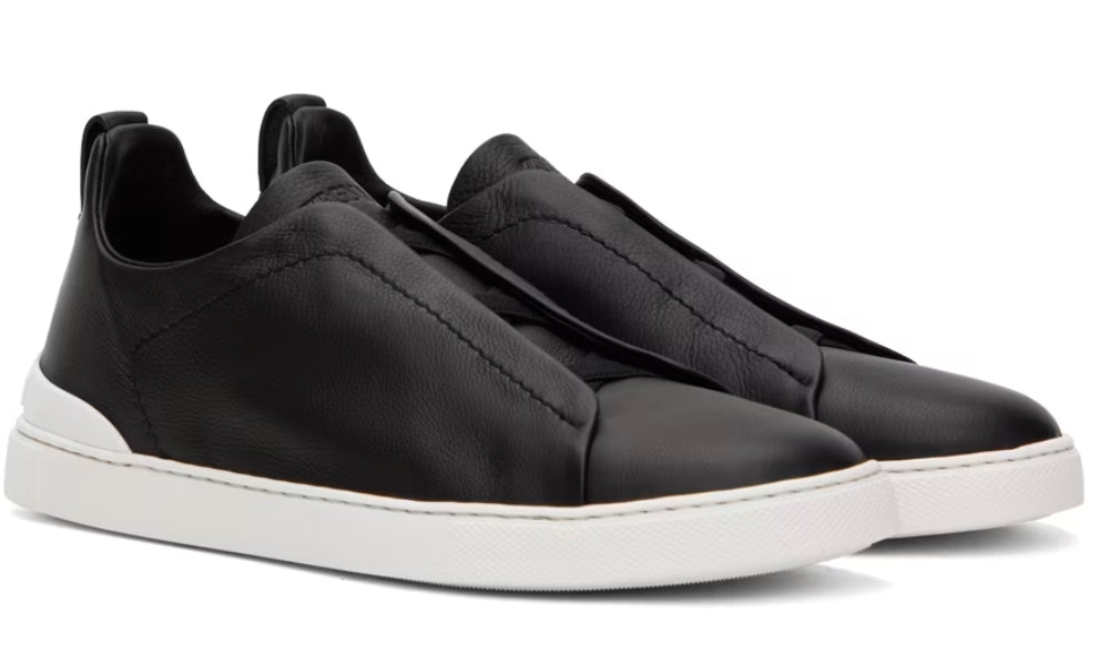 ZEGNA Black Leather Triple Stitch Sneakers