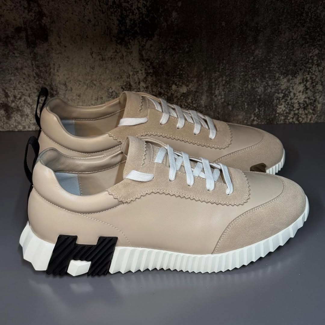 Hermés Bouncing Sneakers in Beige Technical Mesh and Suede