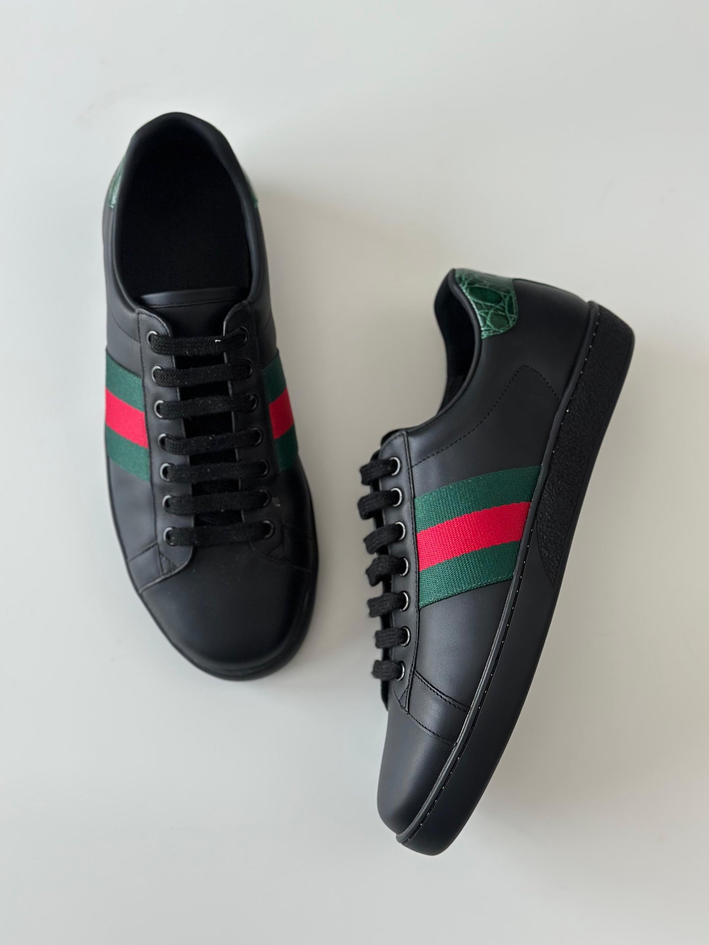 Gucci Black Leather Ace Web Low-Top Sneakers – Size 40 (The Luxury Closet)