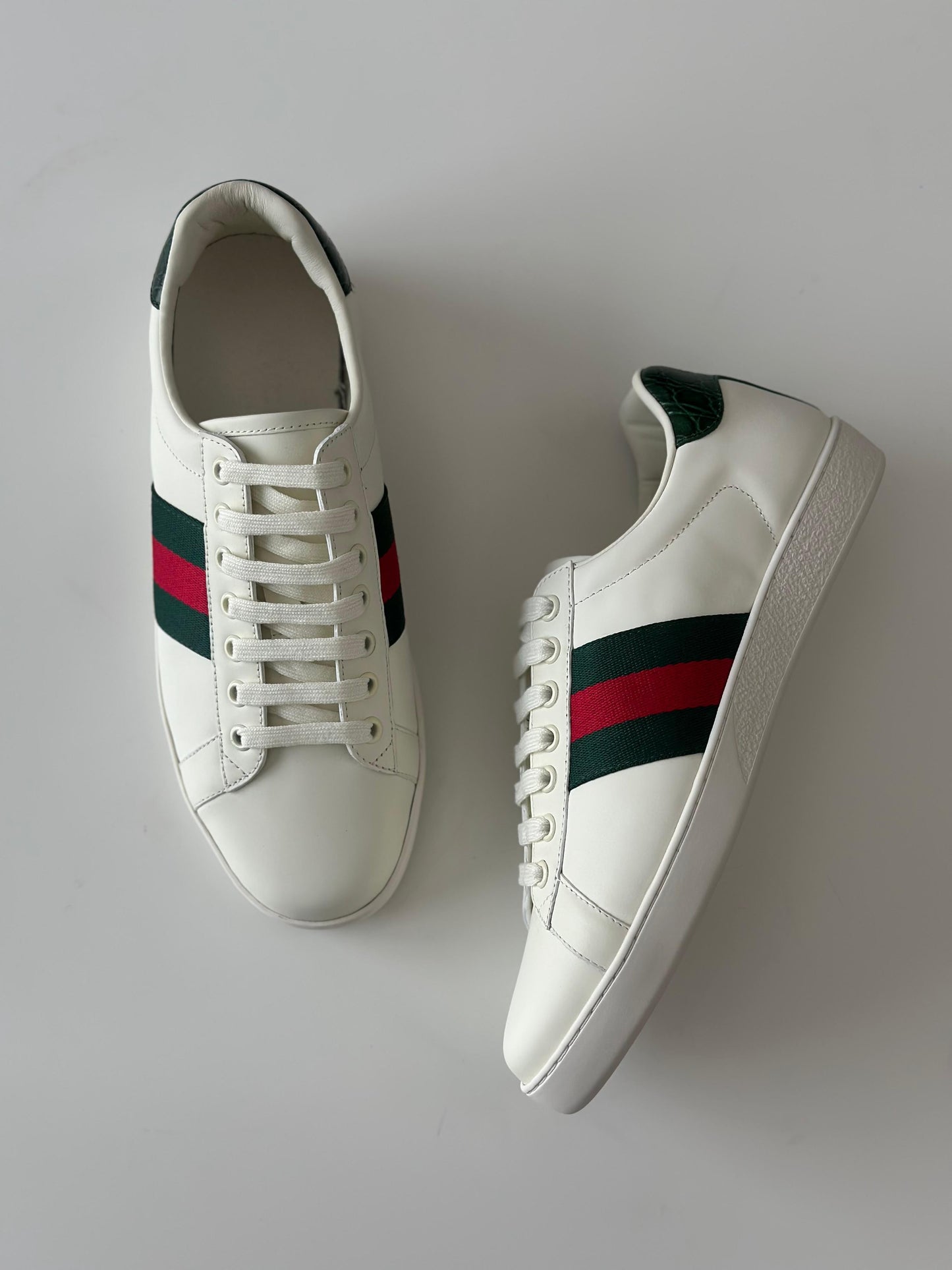Gucci Ace Leather Low-Top Sneaker – White with Web Stripe (Glam Bags)