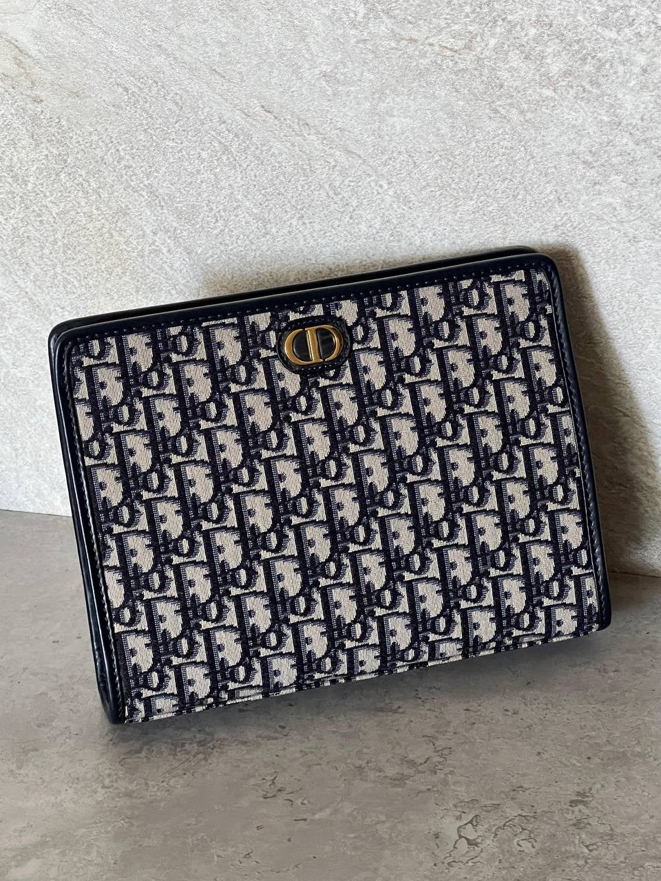 Christian Dior 30 Montaigne Dea Pouch in Blue Dior Oblique Jacquard
