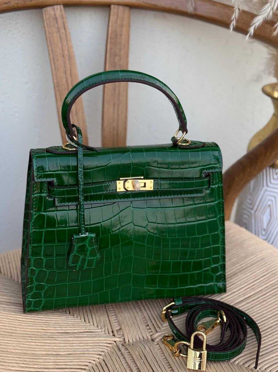 Hermés Kelly Mini Crocodile Handbag Green
