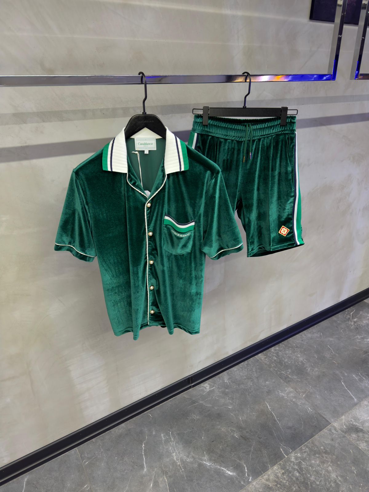 Casablanca Velour Shirt and Shorts Set in Green