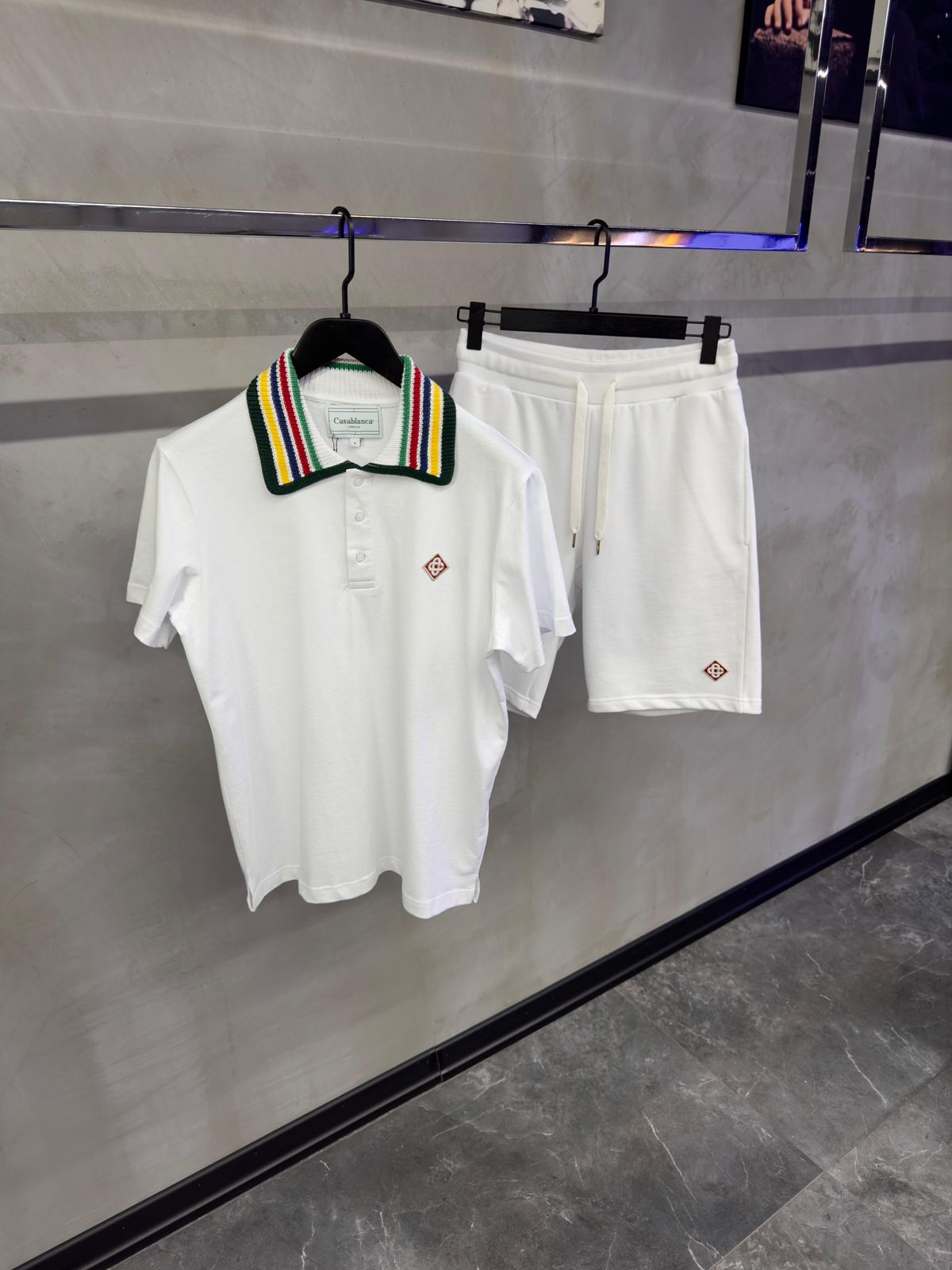 Casablanca Silver Trim Boucle Polo Shirt with matching Shorts