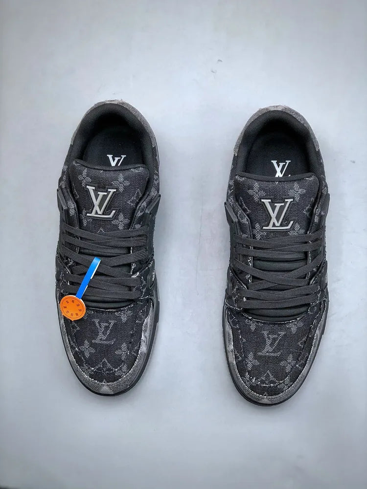 Louis Vuitton Trainer Black Grey Denim Monogram