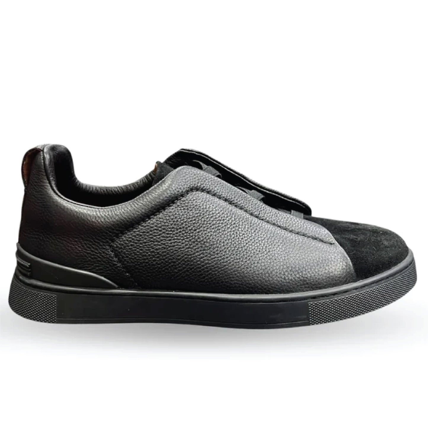 Zegna Velvet & Deerskin Triple Stitch™ Sneakers – Black Luxury Slip-On