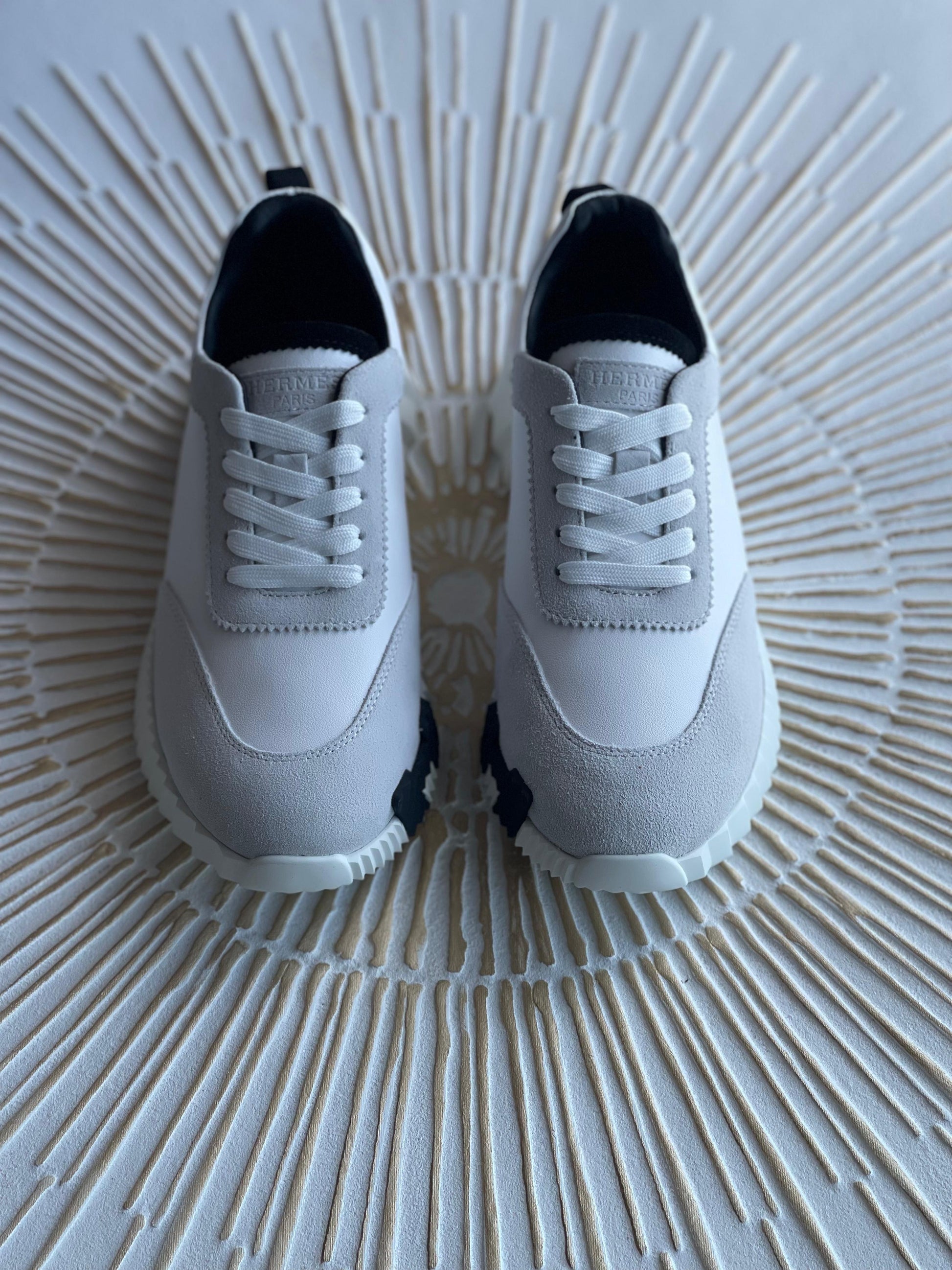 Hermès Leather Logo Sneakers – White Calfskin Low-Top