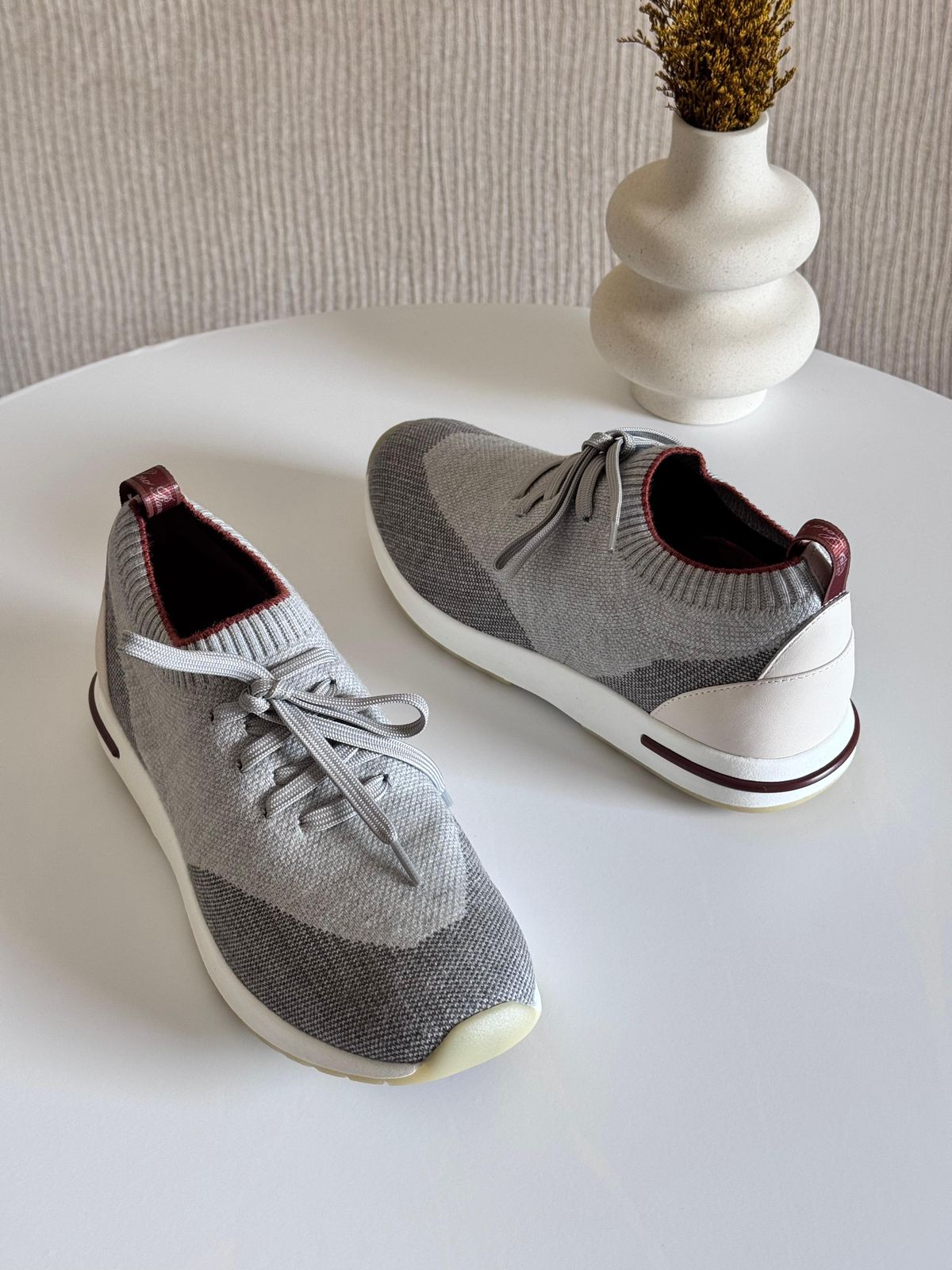 Loro Piana Grey Knit Fabric 360 LP Flexy Walk Low Top Sneakers