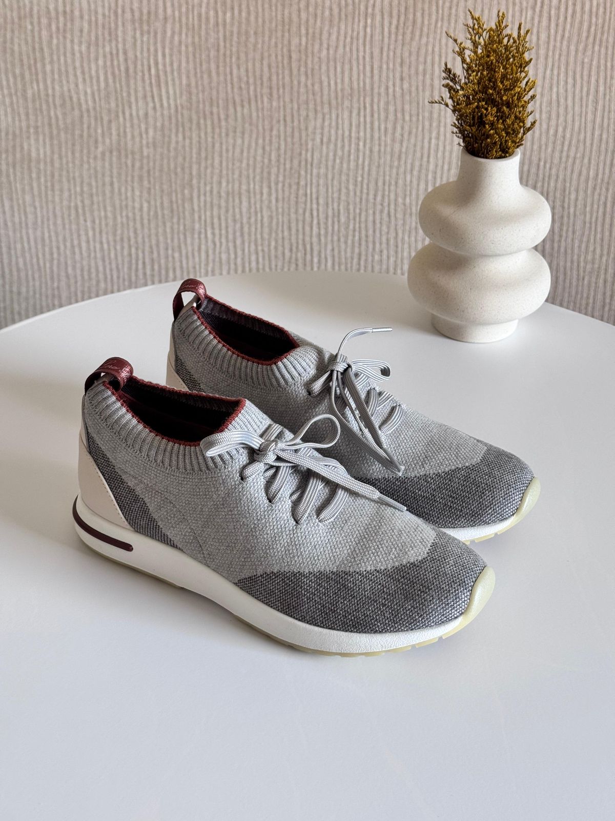 Loro Piana Grey Knit Fabric 360 LP Flexy Walk Low Top Sneakers