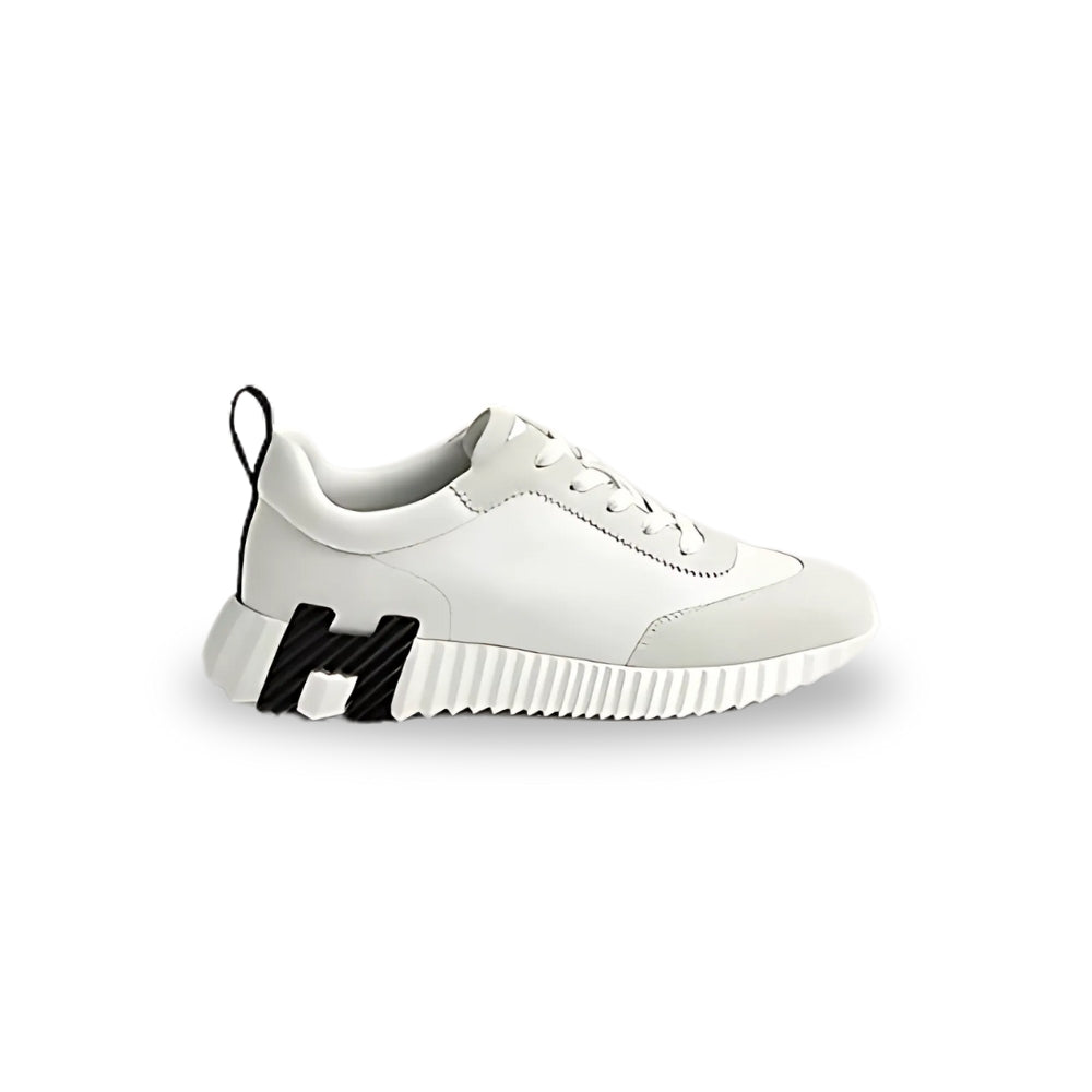Hermès Leather Logo Sneakers – White Calfskin Low-Top