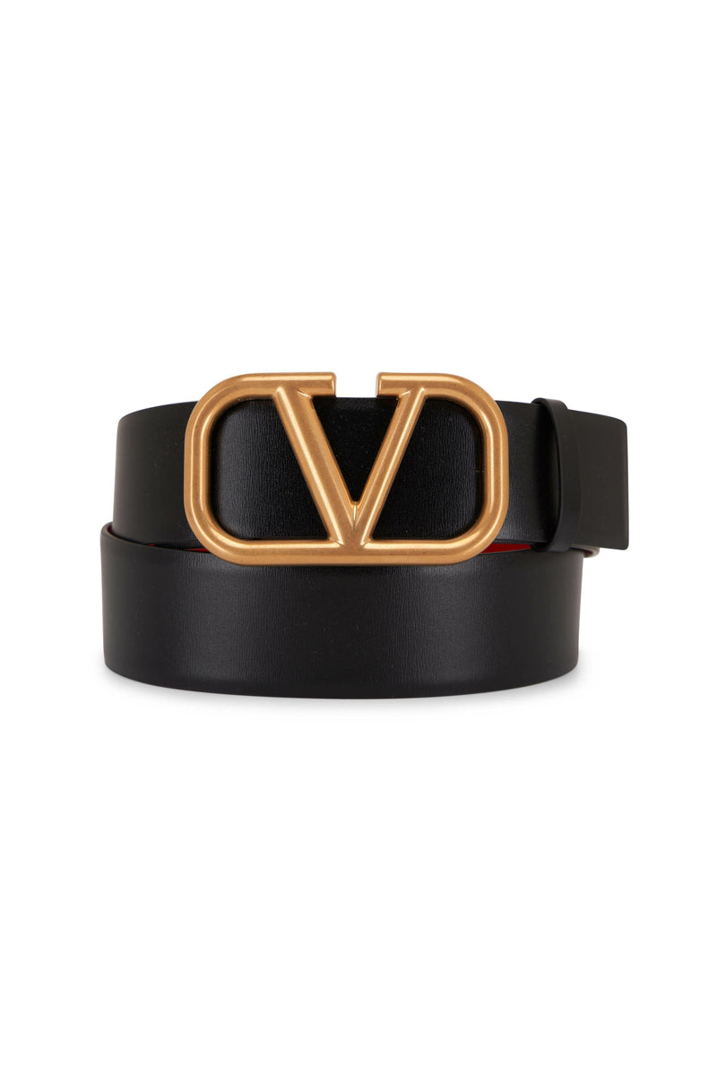 Valentino Belt | Black Leather VLOGO