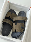 Hermès Chypre Sandal in Green Suede Goatskin – Slip-On with Adjustable Strap”