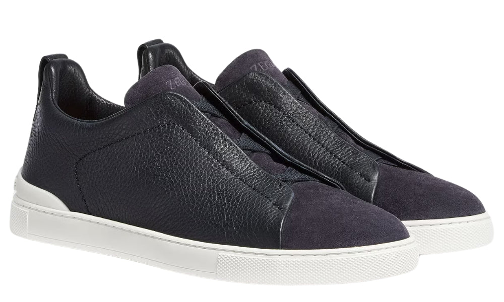 Zegna Leather And Suede Triple Stitch "Navy Blue"