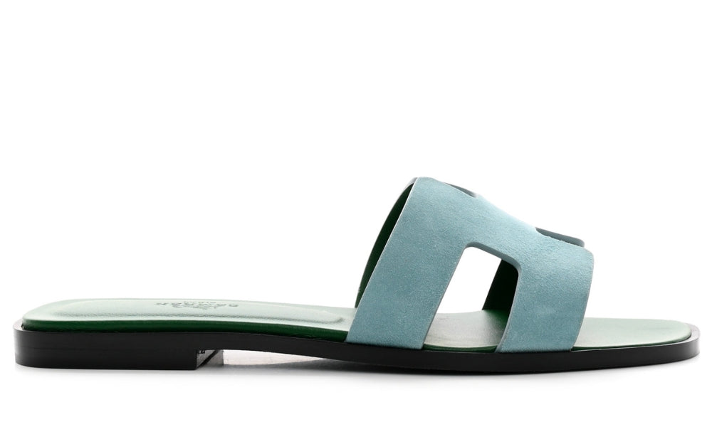 Hermes Oran Sandal Vert D'eau Suede Goatskin