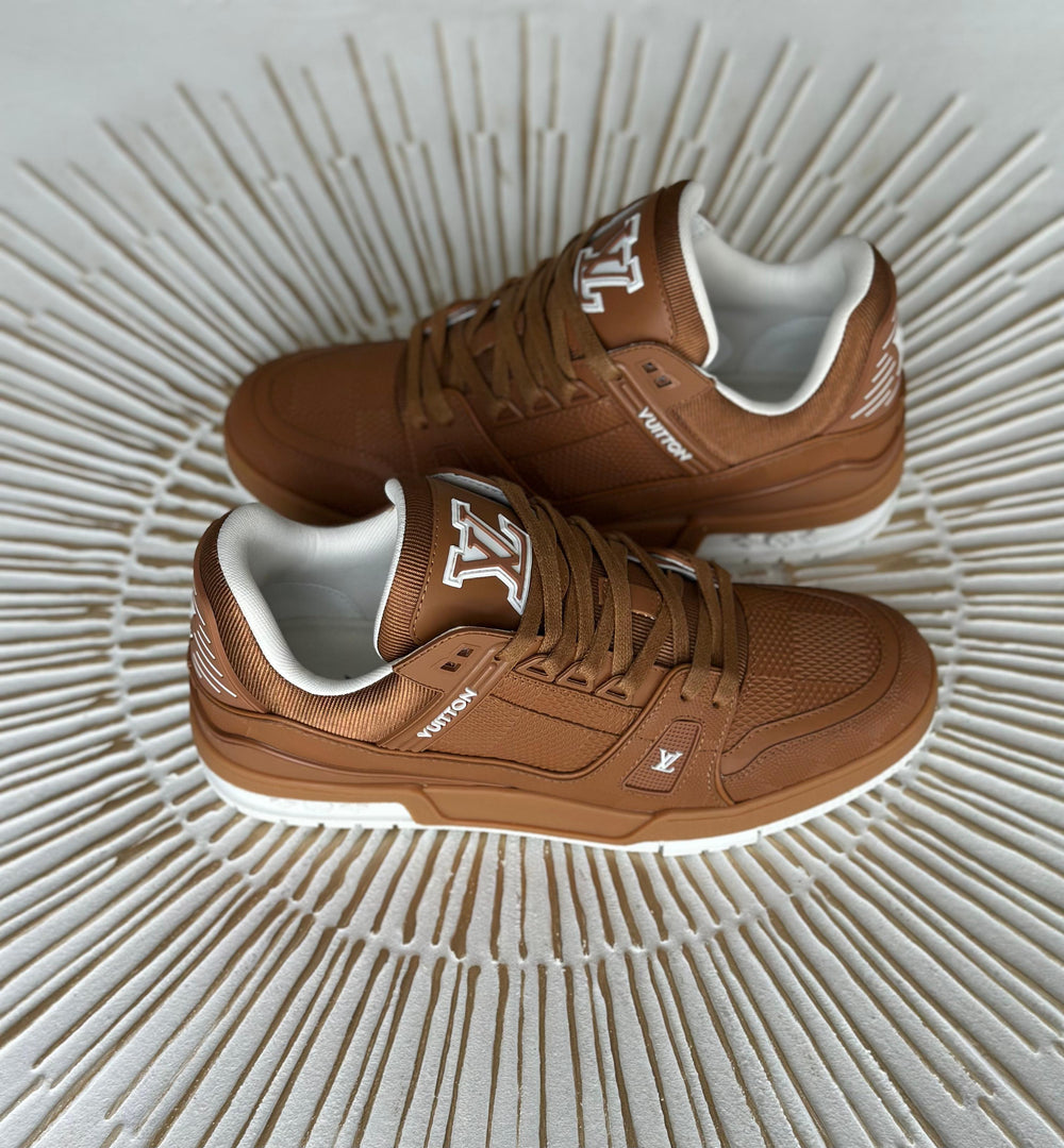 Louis Vuitton LV Trainer Sneaker – Beige Monogram Denim & Grained Calf Leather (Men’s)