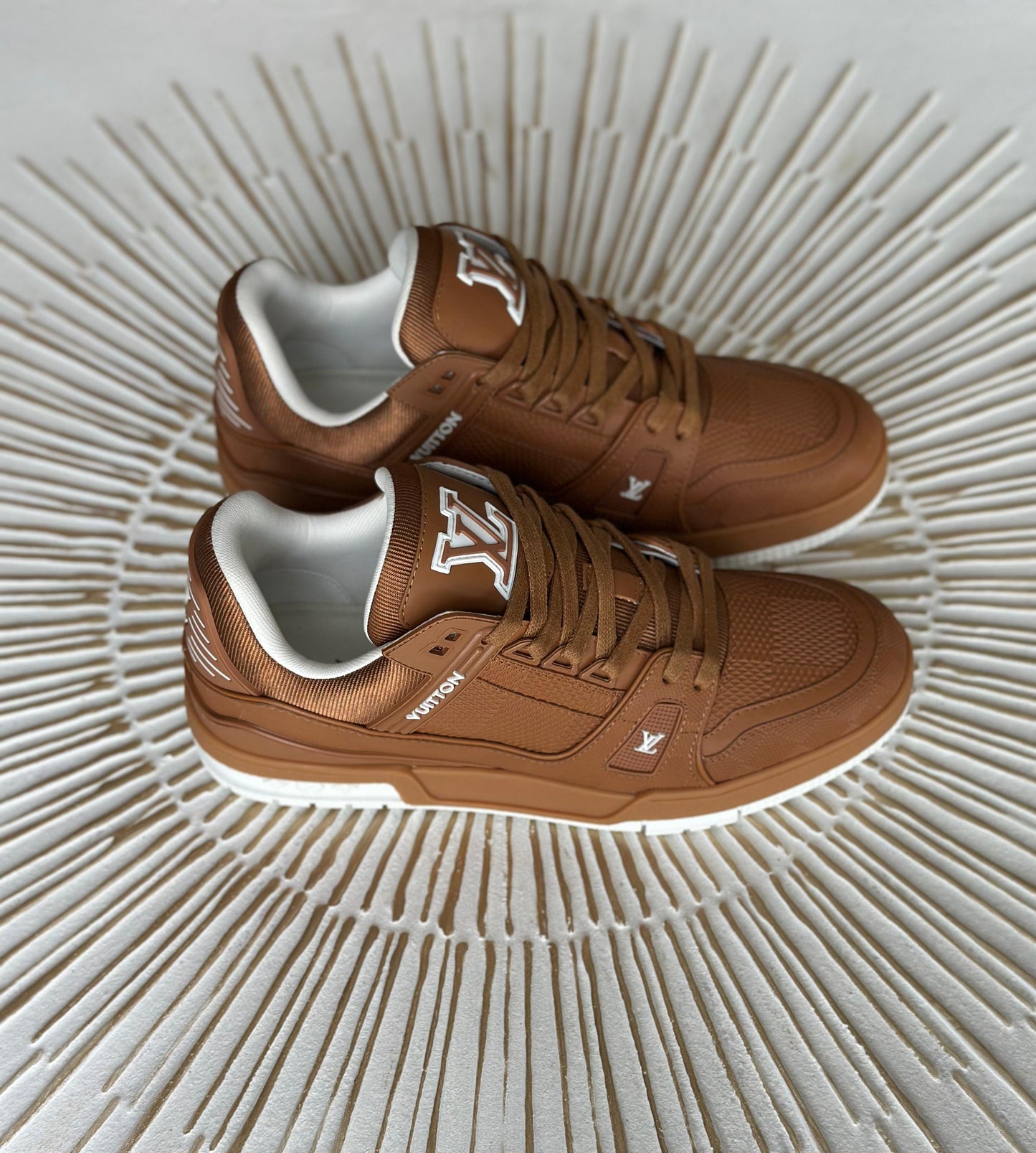 Louis Vuitton LV Trainer Sneaker – Beige Monogram Denim & Grained Calf Leather (Men’s)