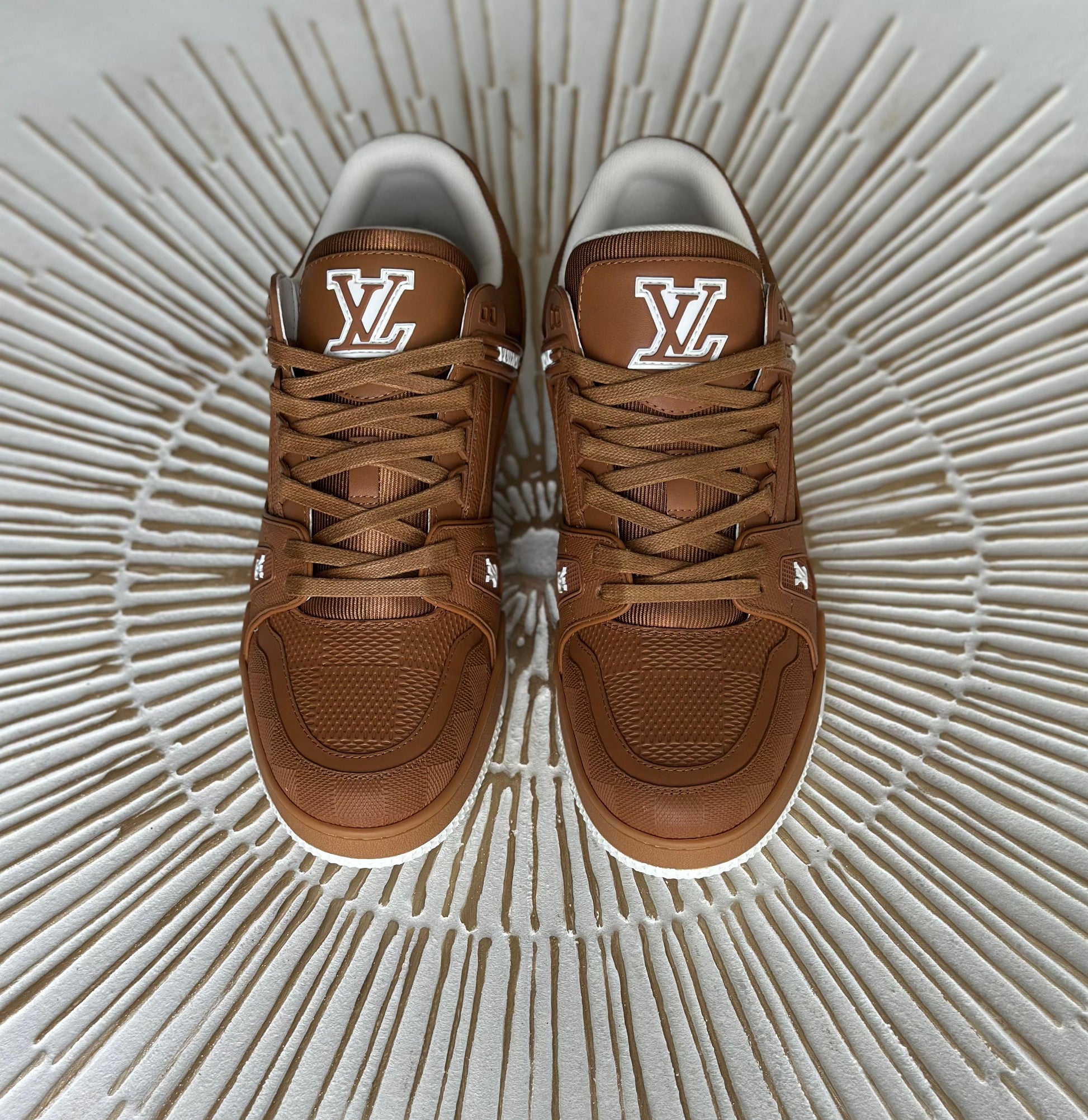 Louis Vuitton LV Trainer Sneaker – Beige Monogram Denim & Grained Calf Leather (Men’s)