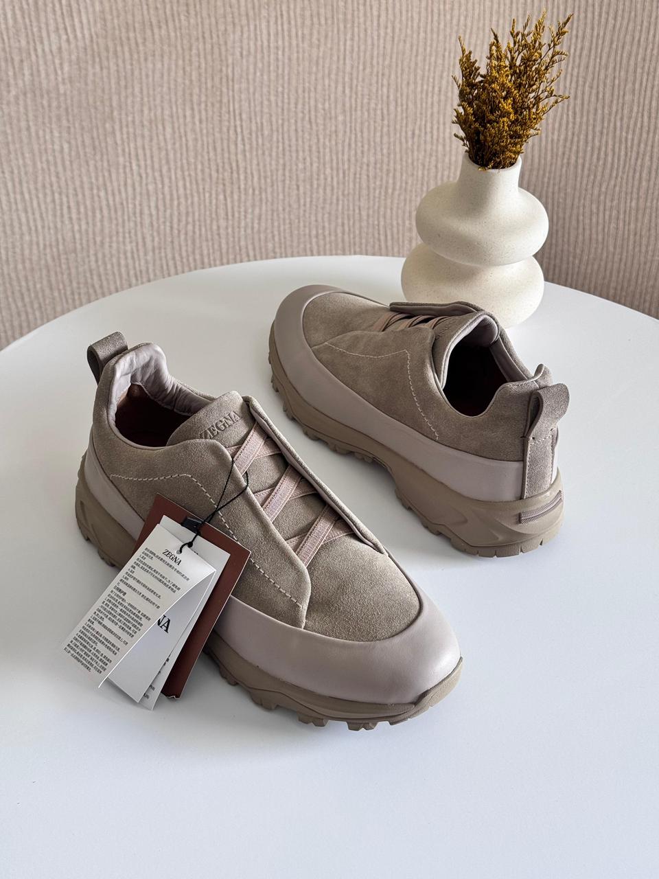Light Taupe Leather and Suede Triple Stitch™ Monte Sneakers FW25 32127595 | Zegna