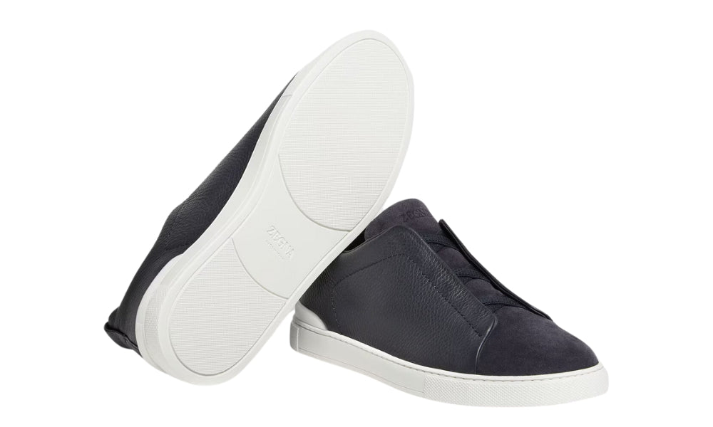 Zegna Leather And Suede Triple Stitch "Navy Blue"