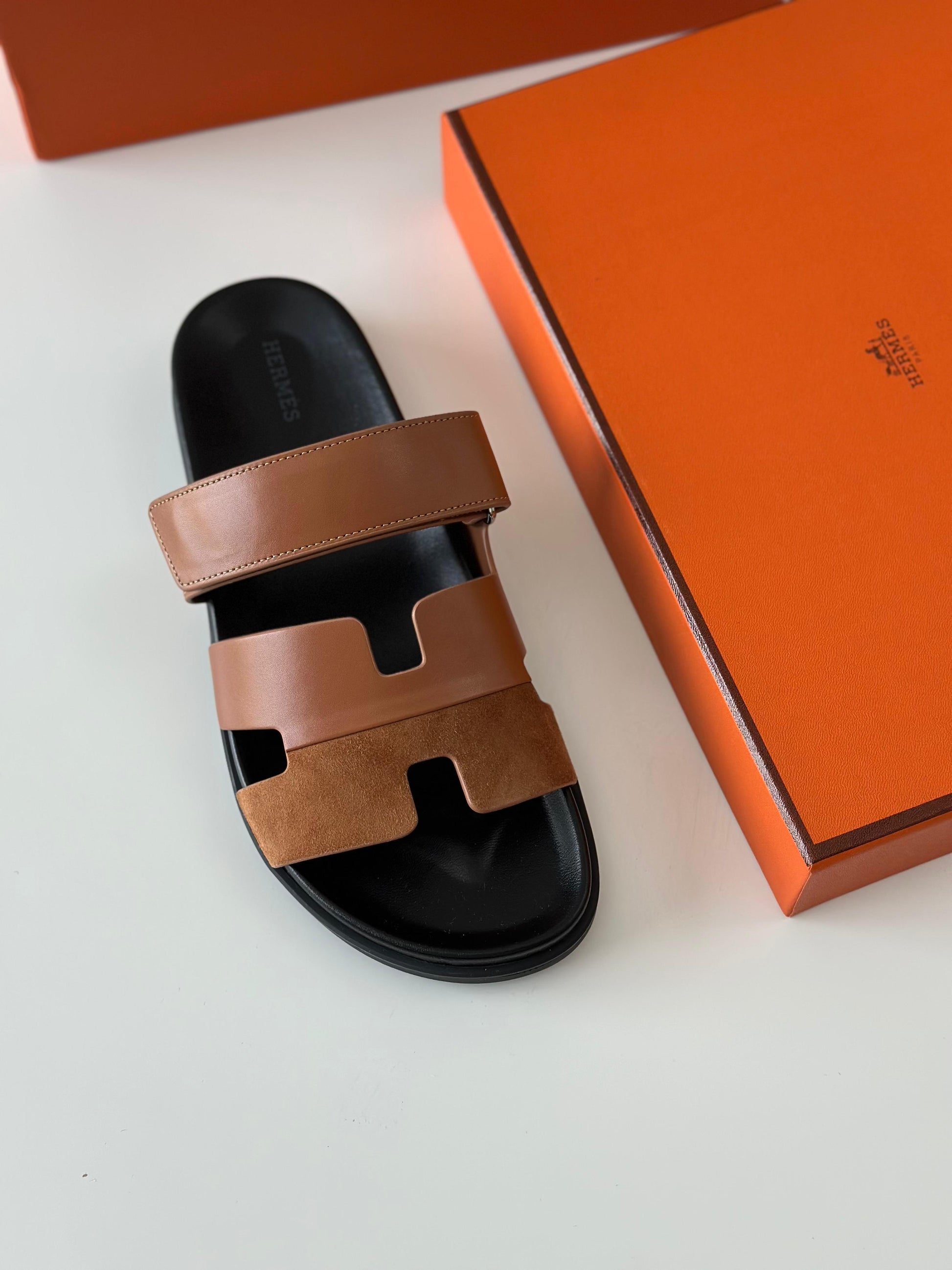 Hermès Chypre Sandal in Brown Suede Goatskin – Slip-On with Adjustable H-Strap