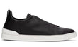 ZEGNA Black Leather Triple Stitch Sneakers