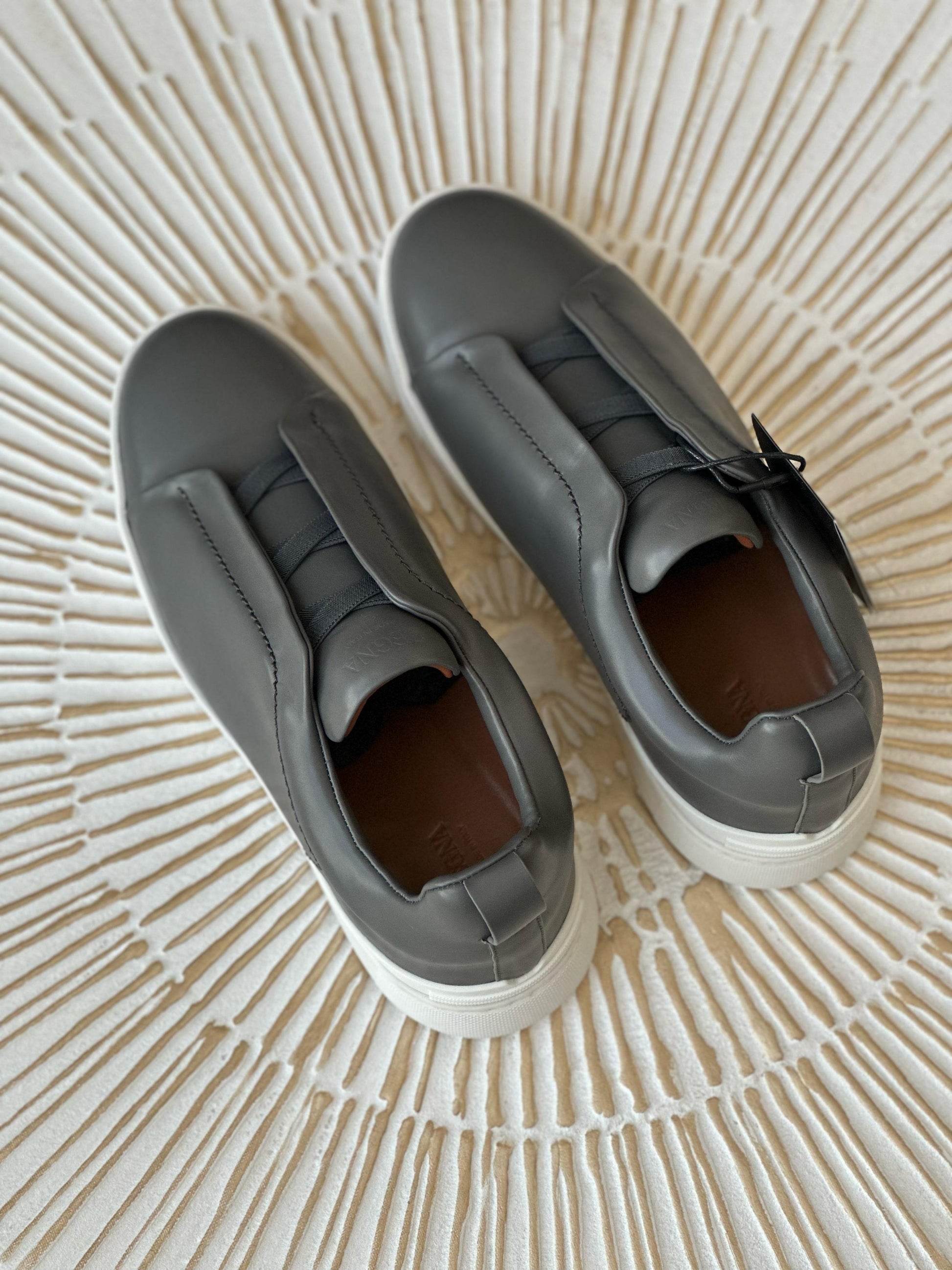 Zegna Triple Stitch Leather Sneakers | Carbon Black