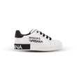 Dolce & Gabbana Portofino Sneakers – White Calfskin with Black Logo Panel (Men’s/Women’s)