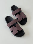 Hermès Chypre Sandal in Violet Suede Goatskin – Slip-On with Adjustable “H” Strap
