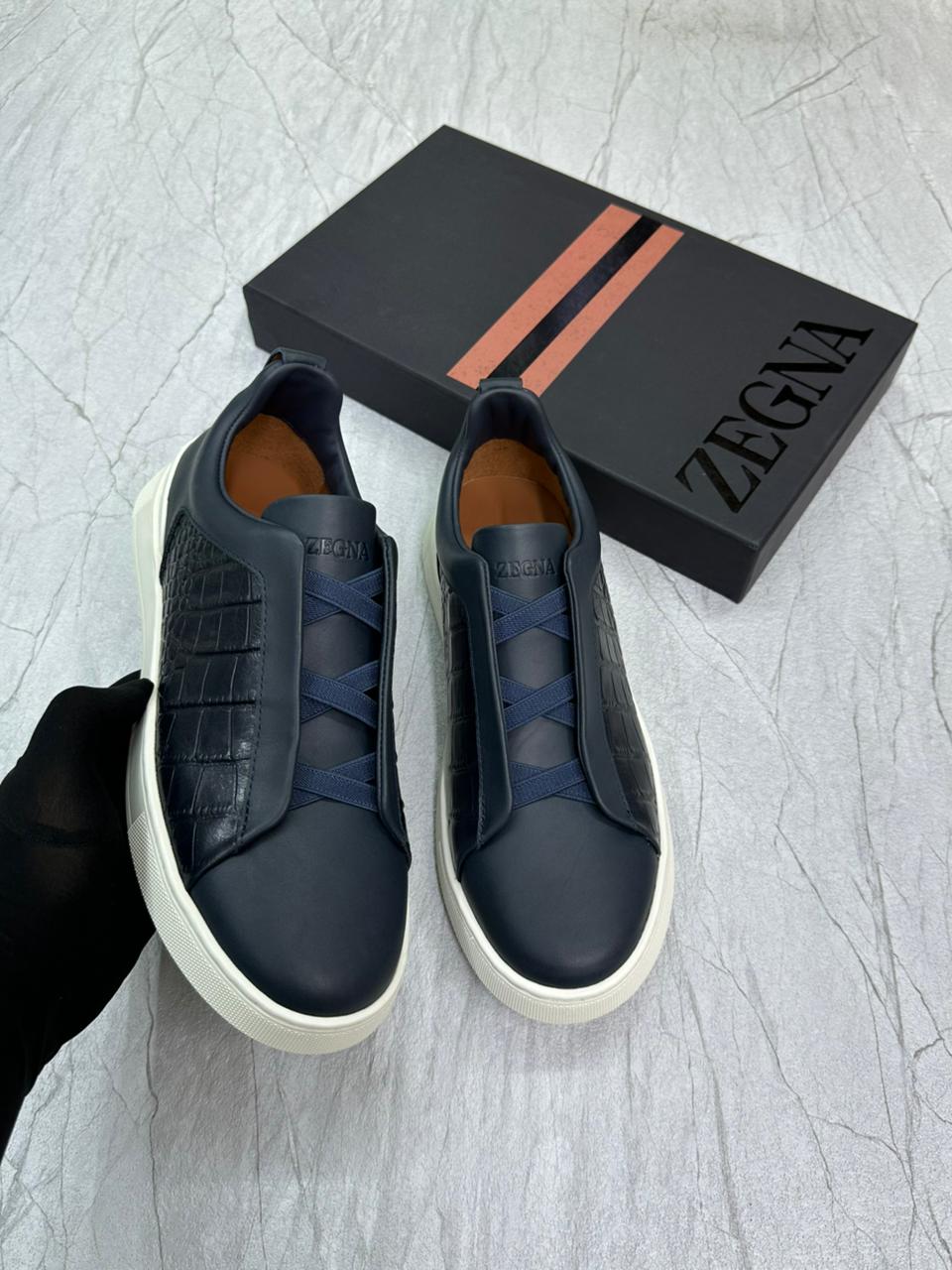 Zegna Crocodile Leather Triple Stitch Sneakers