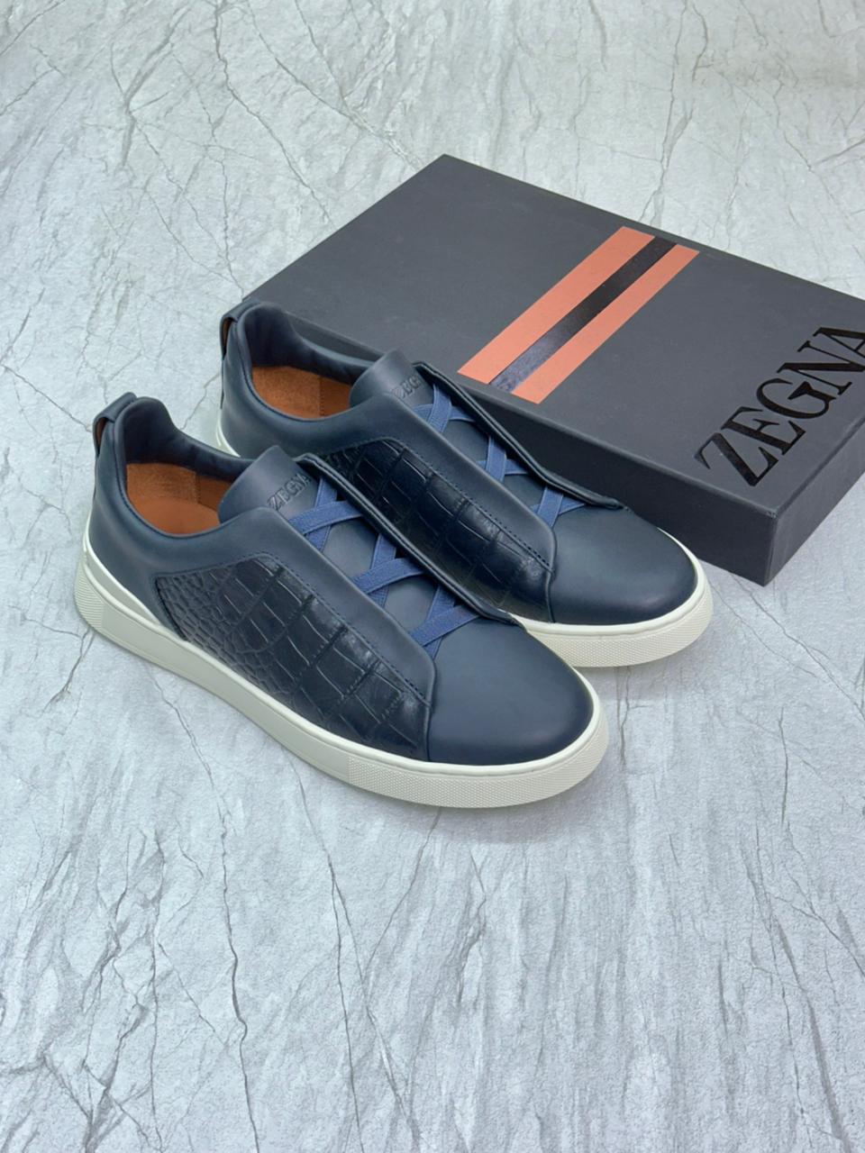 Zegna Crocodile Leather Triple Stitch Sneakers