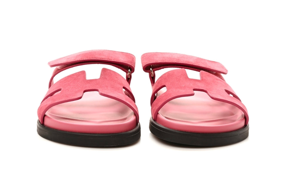 HERMES Suede Goatskin Womens Chypre Sandals Rose Aphrodite