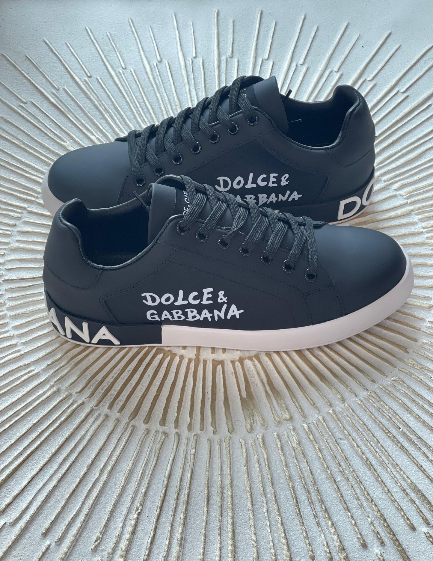 Dolce & Gabbana Portofino Leather Trainers – Black Calfskin (EU 42.5, Model: 42392013)