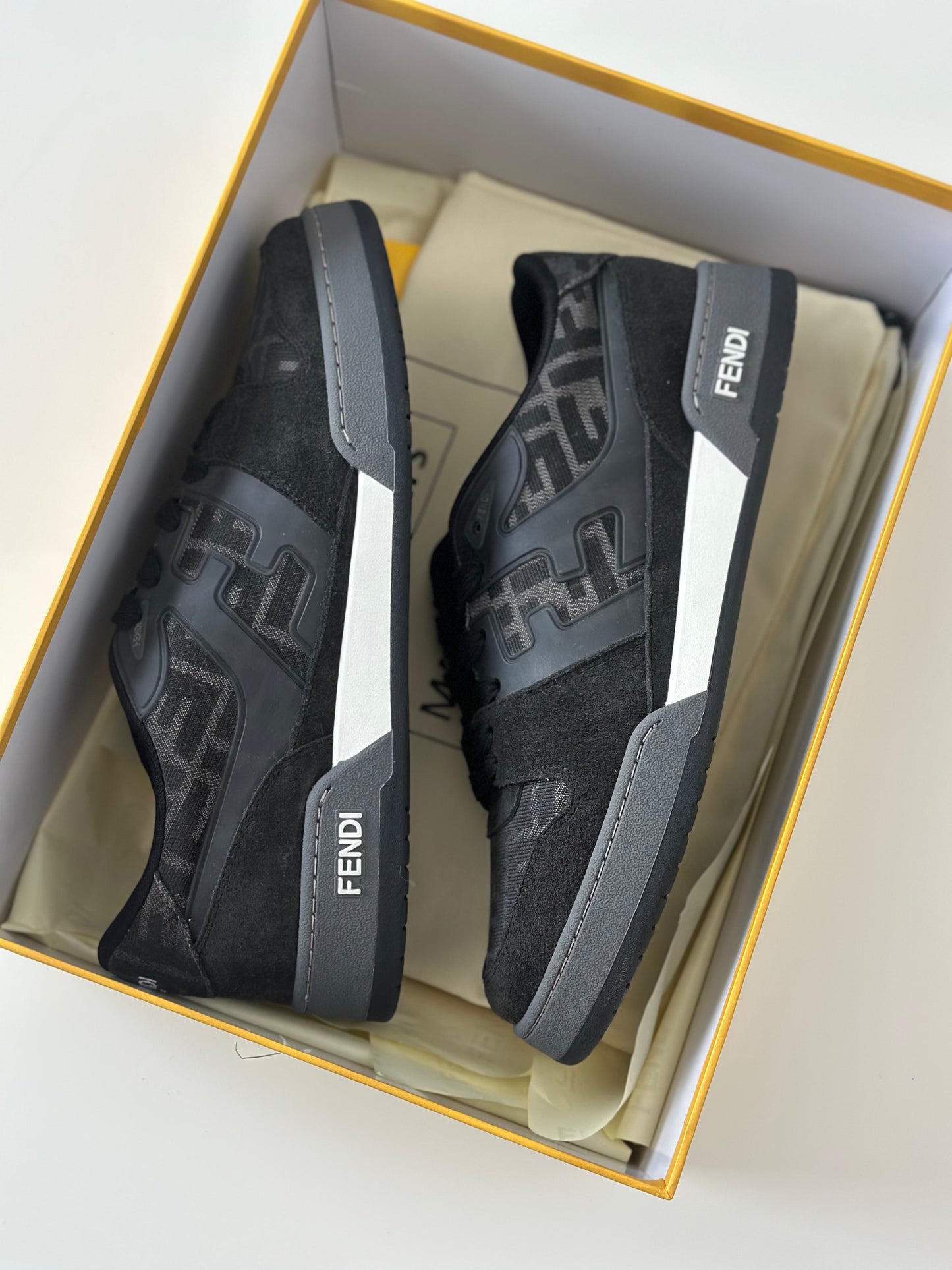 Fendi Match ‘FF Jacquard – Black/Grey’ Low-Top Sneakers (7E1688 AQ6I F1R71, 2024)