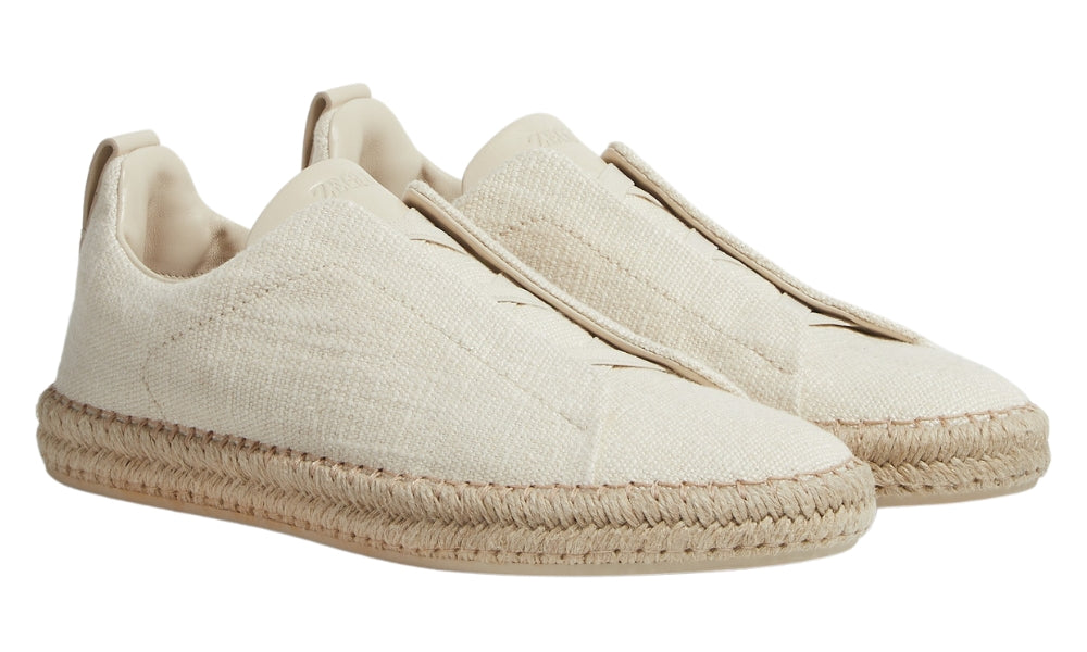 ZEGNA White Off Linen Blend Triple Stitch Espadrilles
