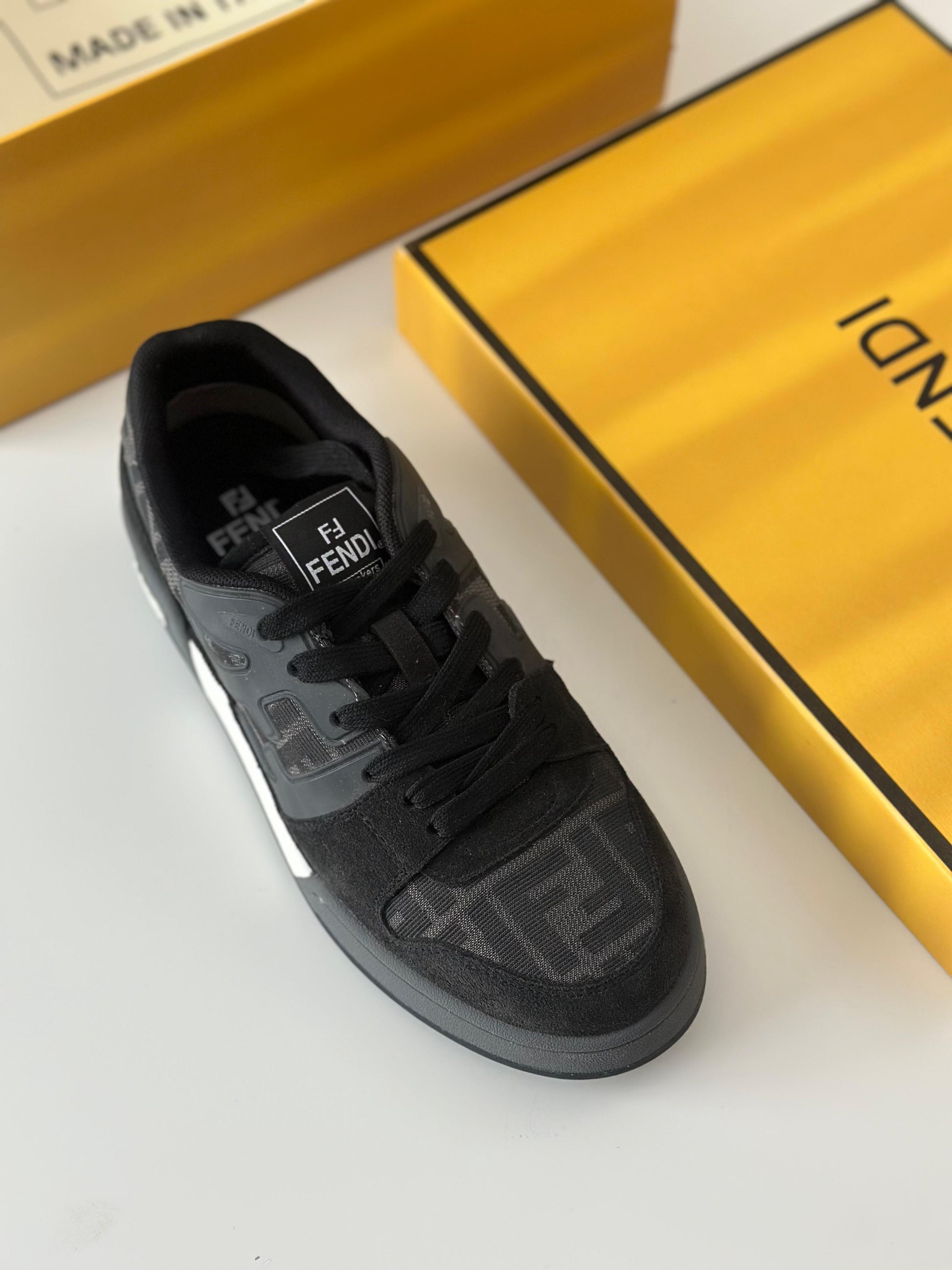 Fendi Match ‘FF Jacquard – Black/Grey’ Low-Top Sneakers (7E1688 AQ6I F1R71, 2024)