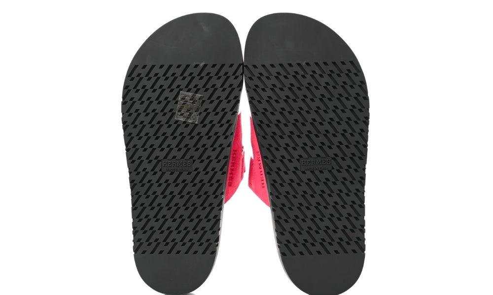 HERMES Suede Goatskin Womens Chypre Sandals Rouge Marsala