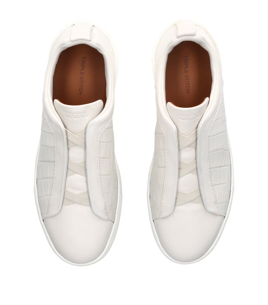 Zegna Crocodile Leather Triple Stitch Sneakers