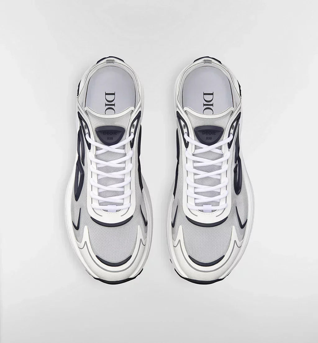 B30 Countdown Tech Sneaker White Semi-Transparent N3O Nylon, White and Gray Technical Fabric and Navy Blue Rubber