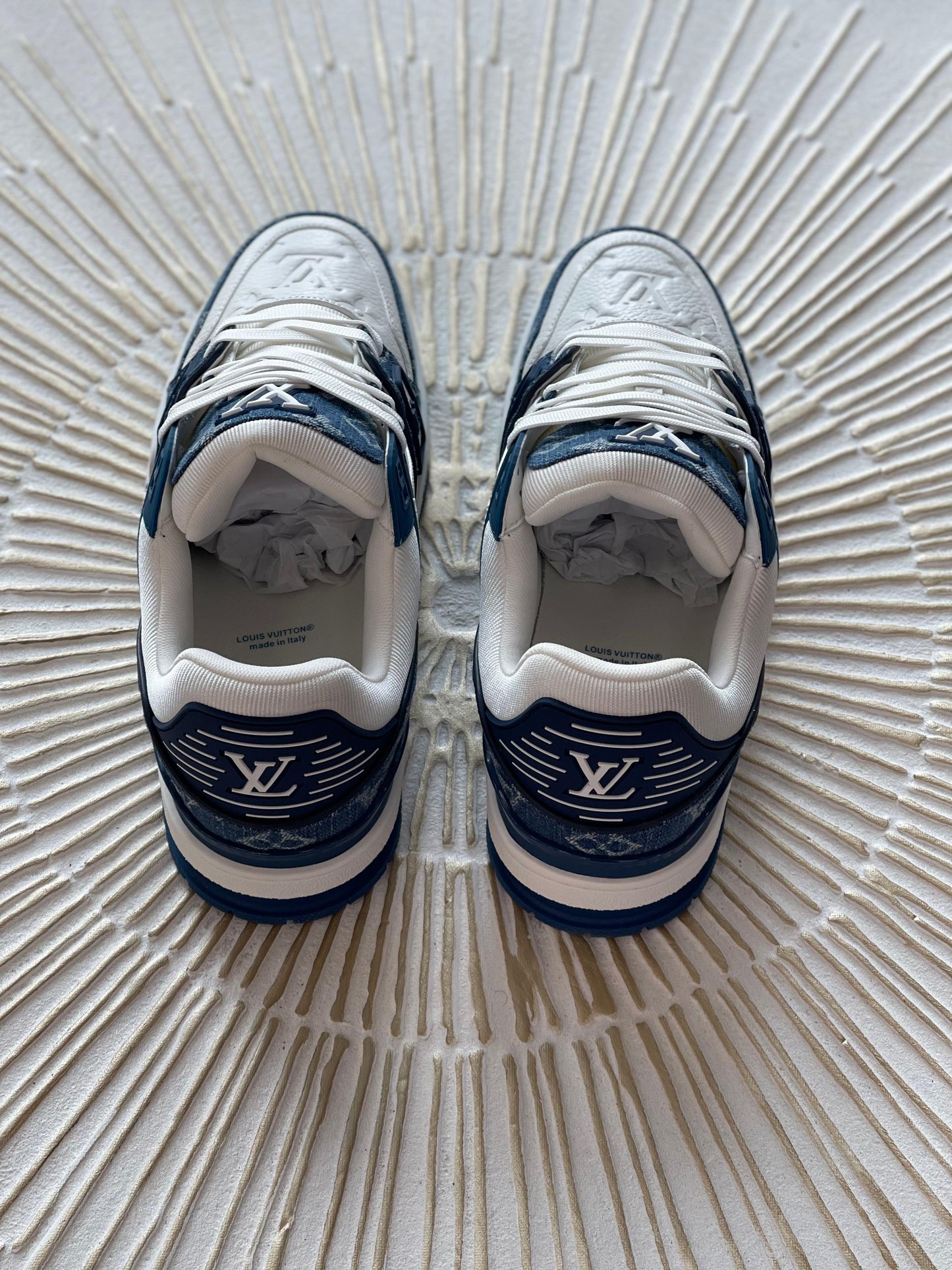 LV Trainer Sneaker – Blue Monogram Denim & Calf Leather (Grade 1:1, Men’s)